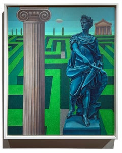 Render to Caesar, scena surreale con immagini classiche greche e giardino