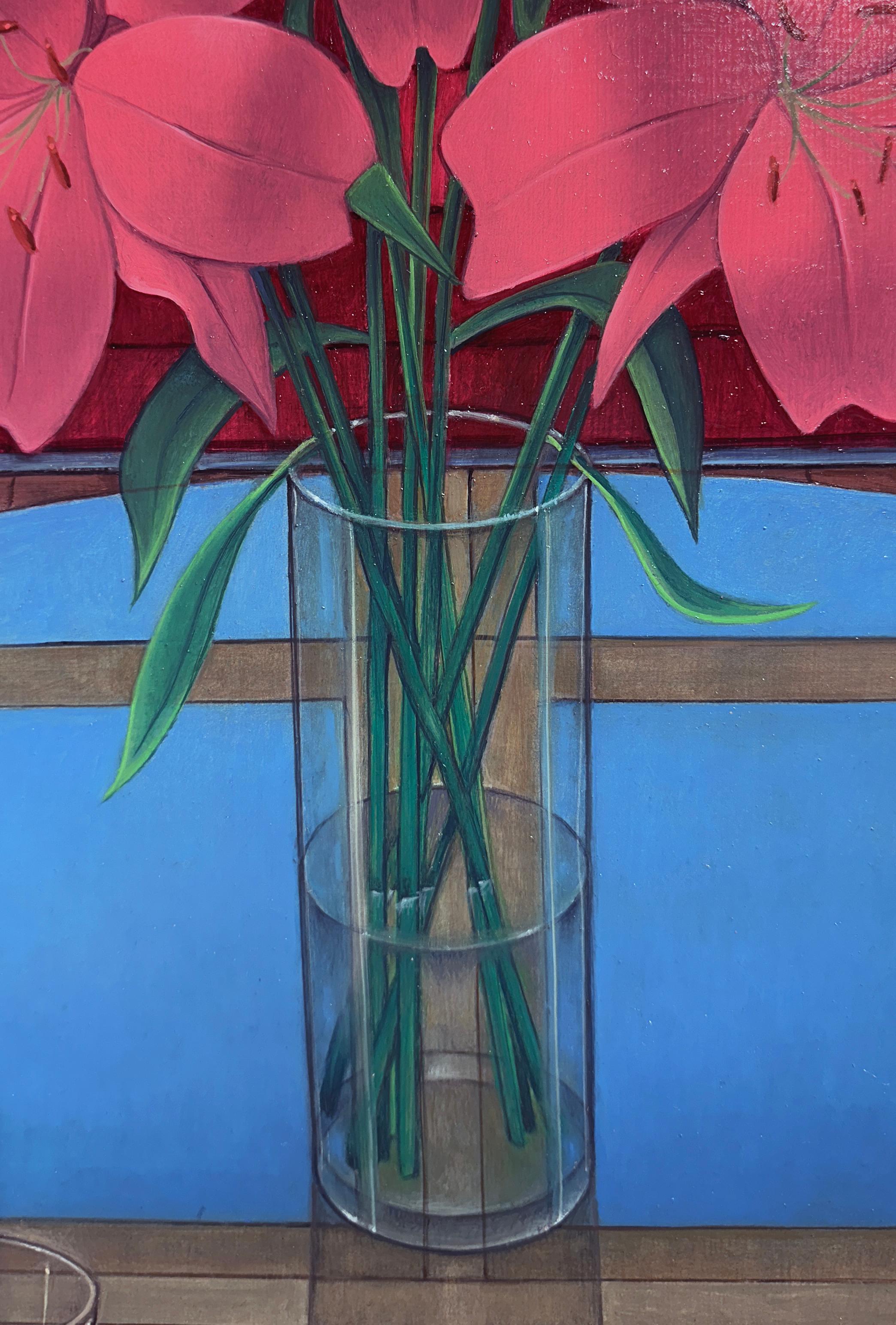 Tangent - Surreal Still Life - Coffee Table Setting, Oil on Panel - Brown Still-Life Painting by John Hrehov