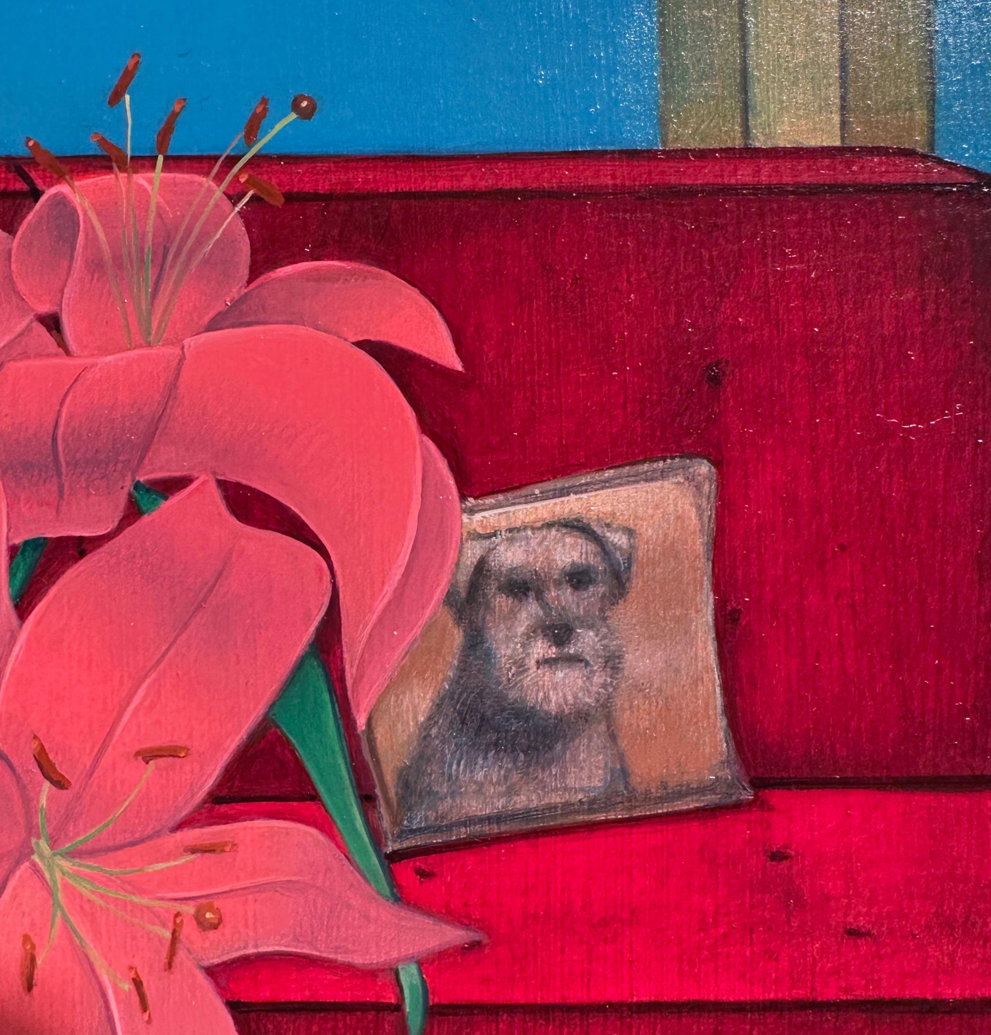 Tangent - Surreal Still Life - Coffee Table Setting, Oil on Panel For Sale 1