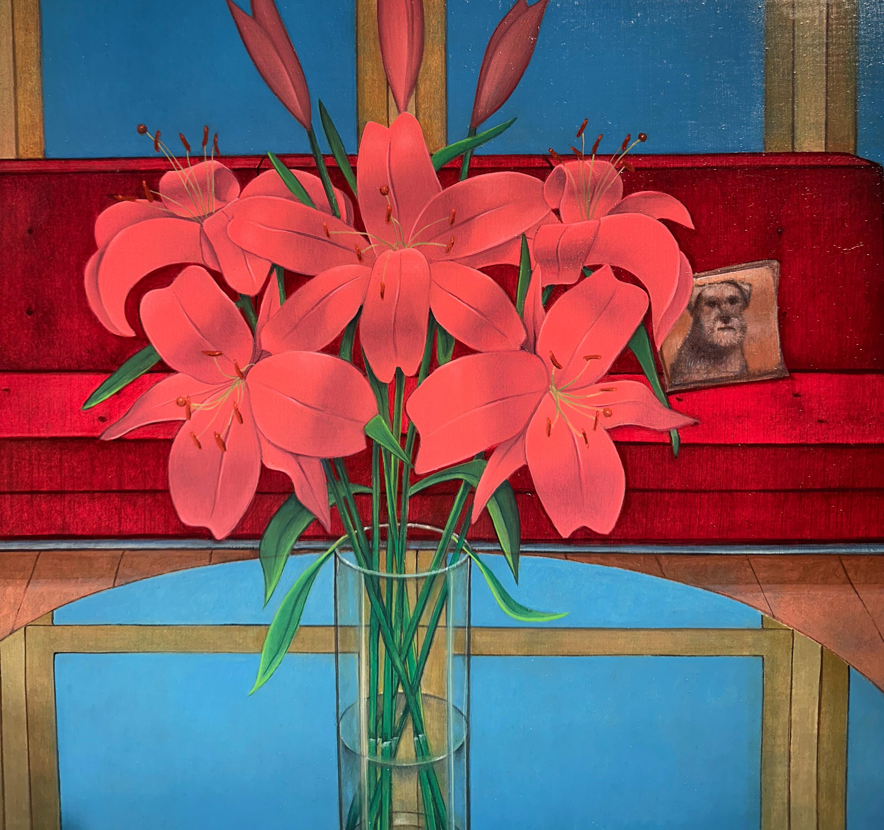 Tangent - Surreal Still Life - Coffee Table Setting, Oil on Panel For Sale 2