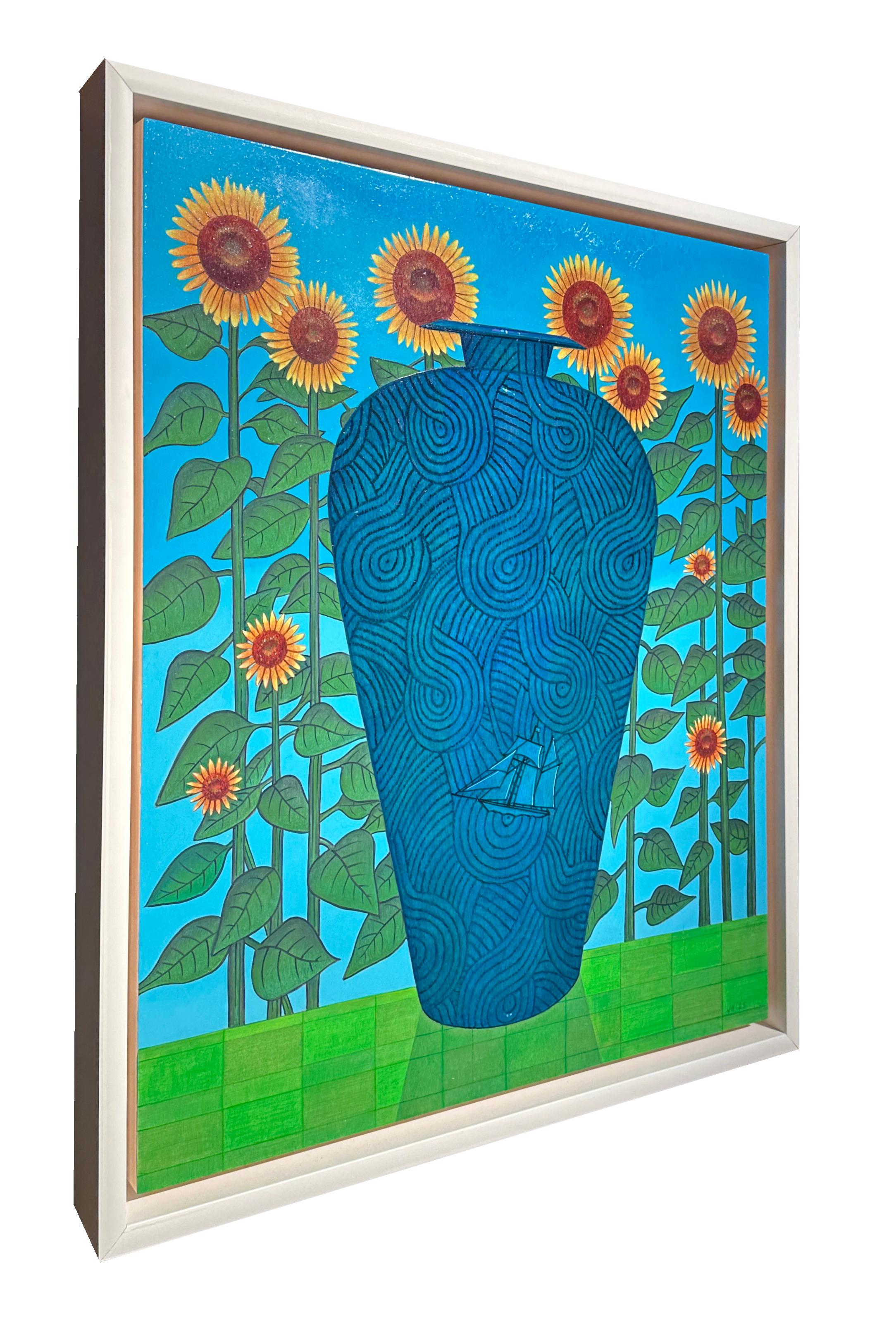 Tempest - Symbolist Still Life with Maritime Imagery - Oil on Panel - Blue Still-Life Painting by John Hrehov