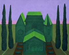 The Green House, Surreal Classic Architecture with Italian Cypress Trees