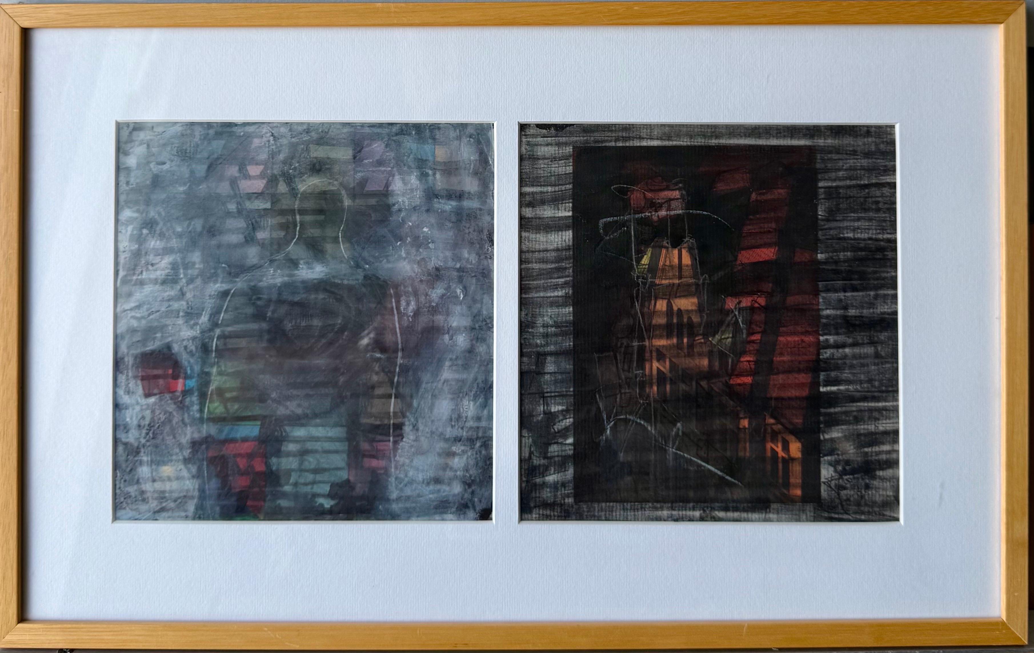 John Hultberg (1922-2005)
Gouache (técnica mixta )
"Torre de vídeo" 
1991
Iniciales manuscritas abajo a la derecha
Medidas: 18,75" ancho x 11,75" alto  (enmarcado); 6,75" ancho x 7,25" alto  (zona visible de cada cuadro).
Procedencia: Denise Bibro