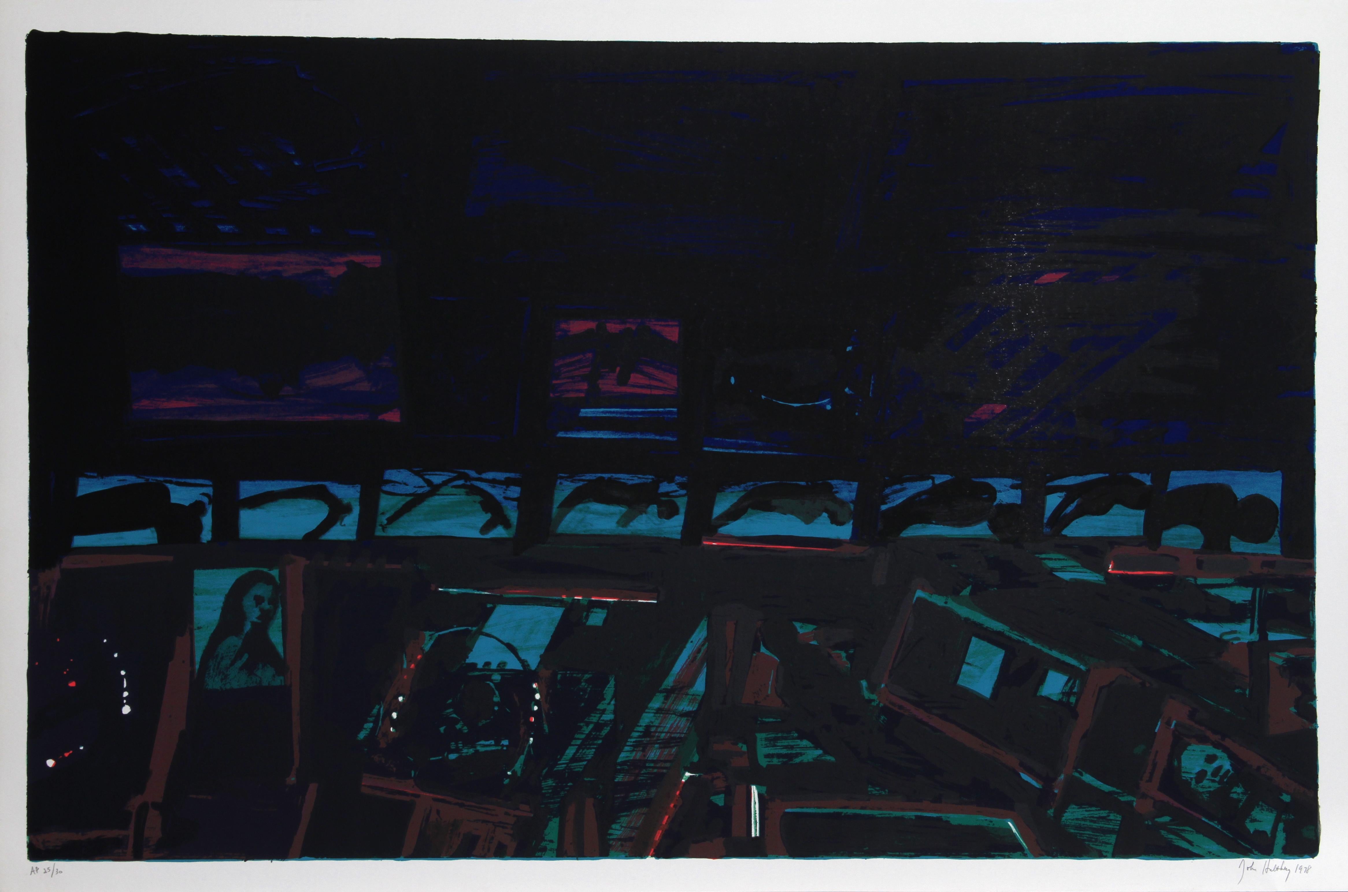 Artist: John Hultberg, American (1922 - 2005)
Title: Dancing in the Night
Year: 1978
Medium: Serigraph, signed and numbered in pencil
Edition: 200, AP 30
Image Size: 24 inches x 37 inches
Size: 26 in. x 40 in. (66.04 cm x 101.6 cm)