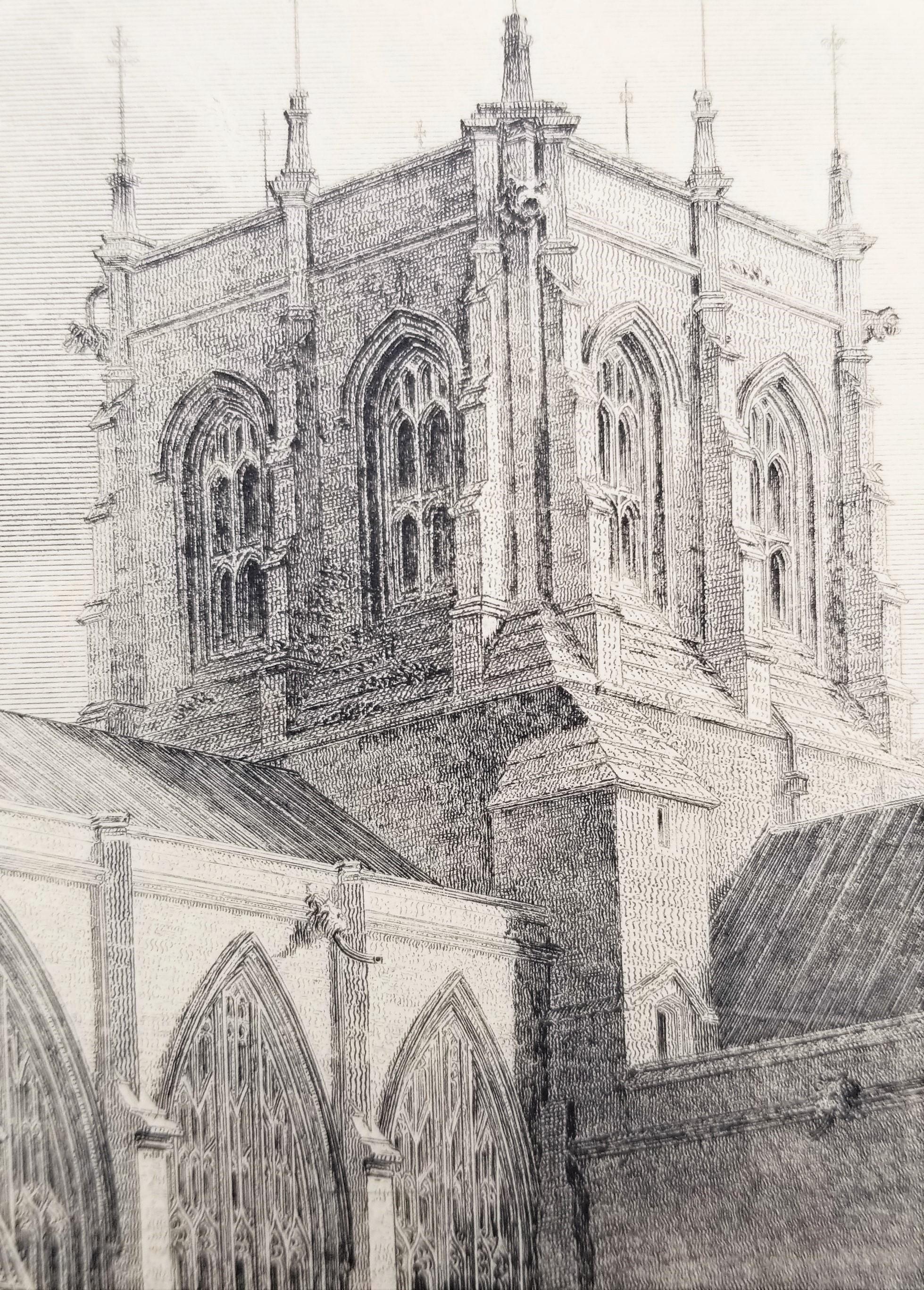 Vista suroeste de la iglesia de la abadía de Sherborne /// Historia del grabado inglés de Dorset en venta 5