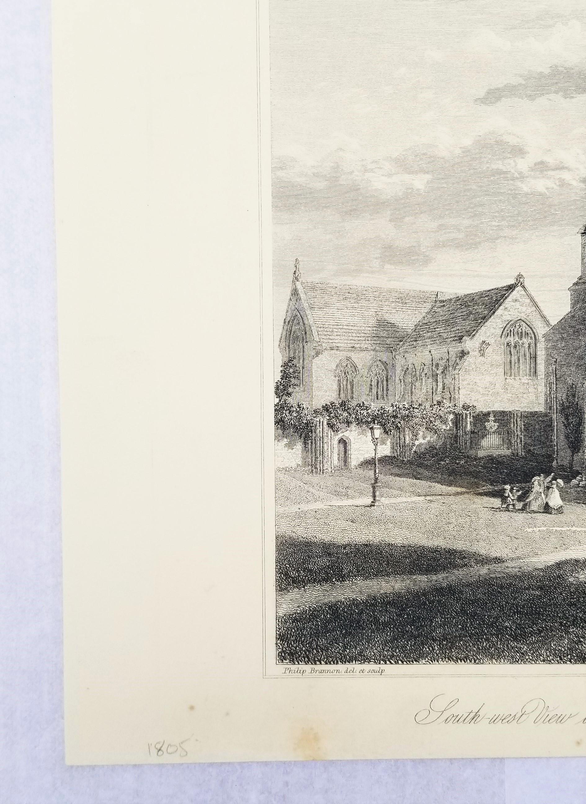 Vista suroeste de la iglesia de la abadía de Sherborne /// Historia del grabado inglés de Dorset - Print Victoriano de John Hutchins