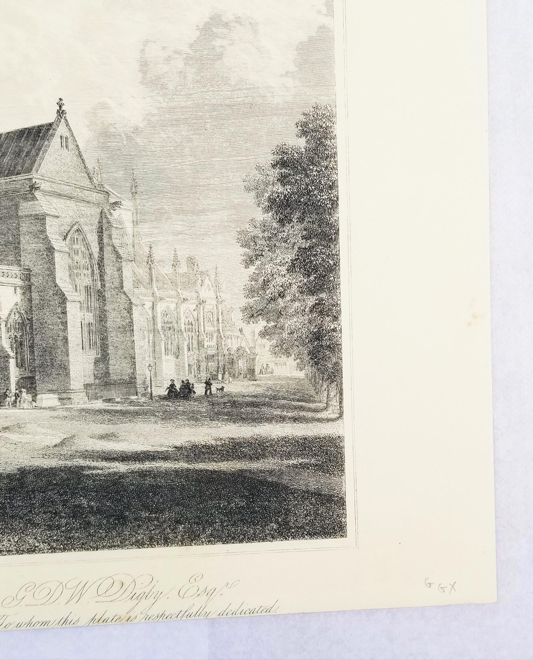 Vista suroeste de la iglesia de la abadía de Sherborne /// Historia del grabado inglés de Dorset en venta 1