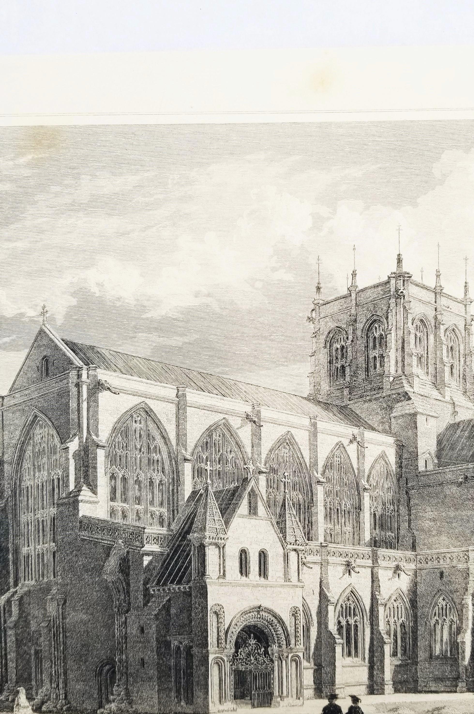 Vista suroeste de la iglesia de la abadía de Sherborne /// Historia del grabado inglés de Dorset en venta 2
