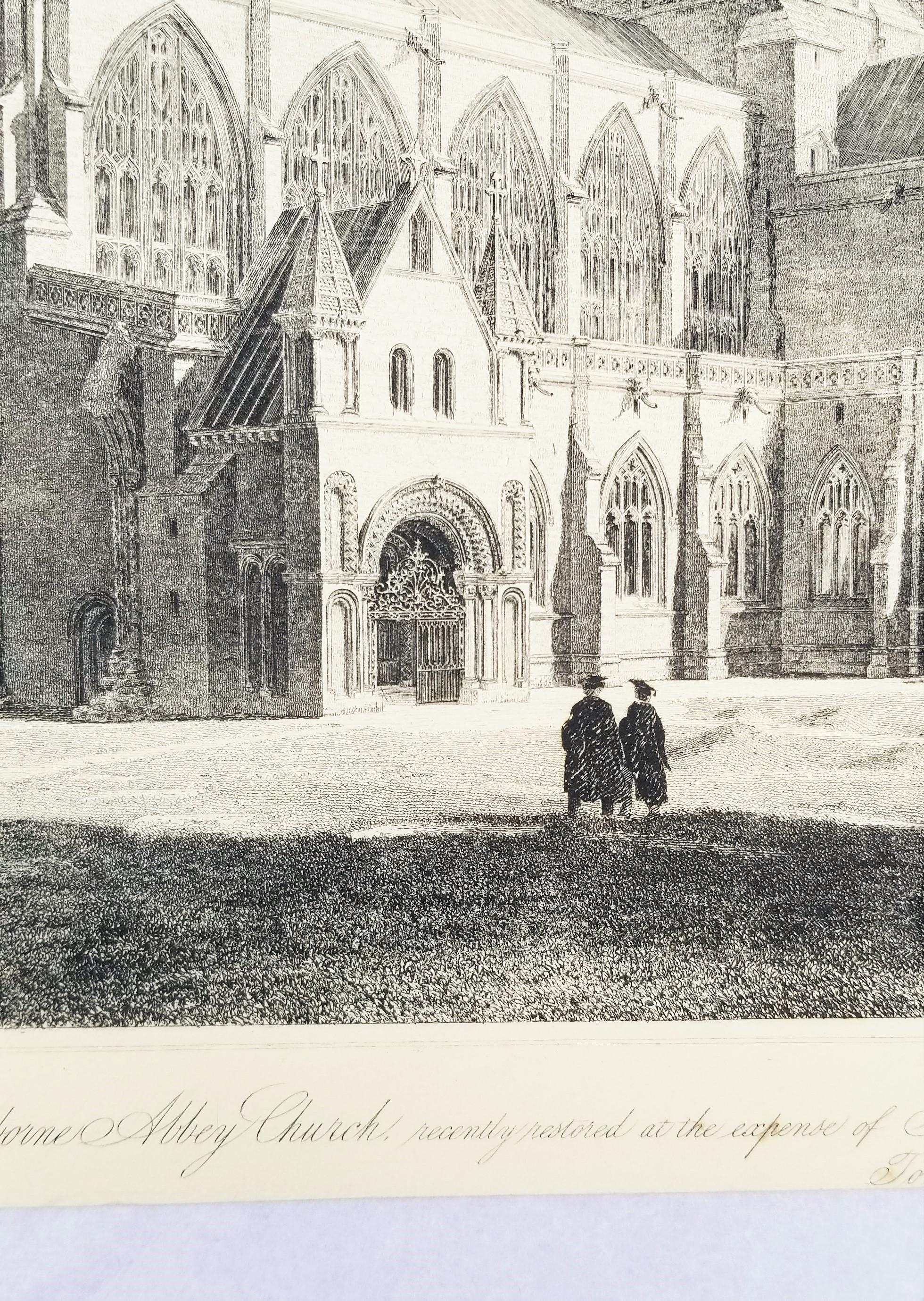 Vista suroeste de la iglesia de la abadía de Sherborne /// Historia del grabado inglés de Dorset en venta 3