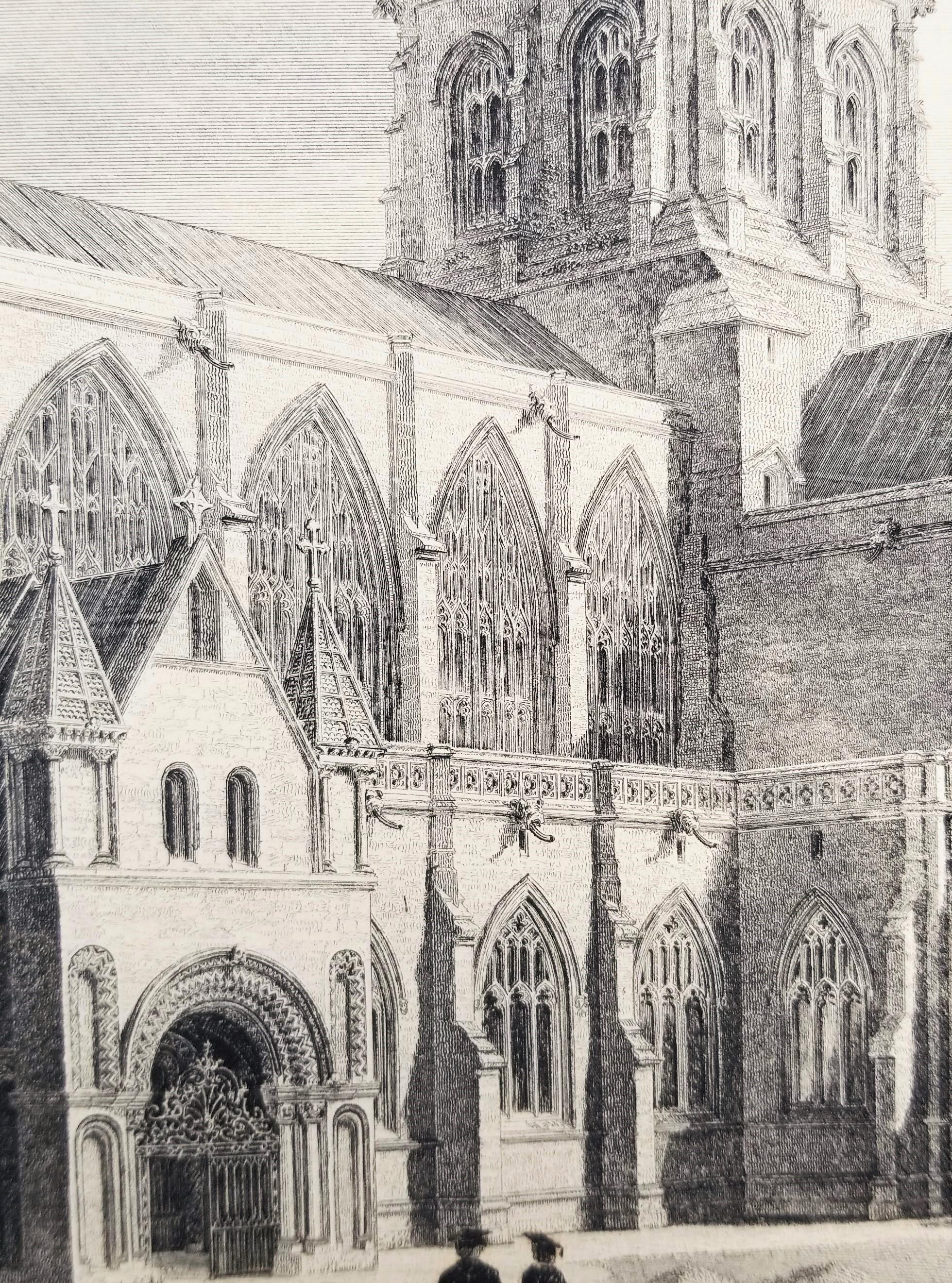 Vista suroeste de la iglesia de la abadía de Sherborne /// Historia del grabado inglés de Dorset en venta 4
