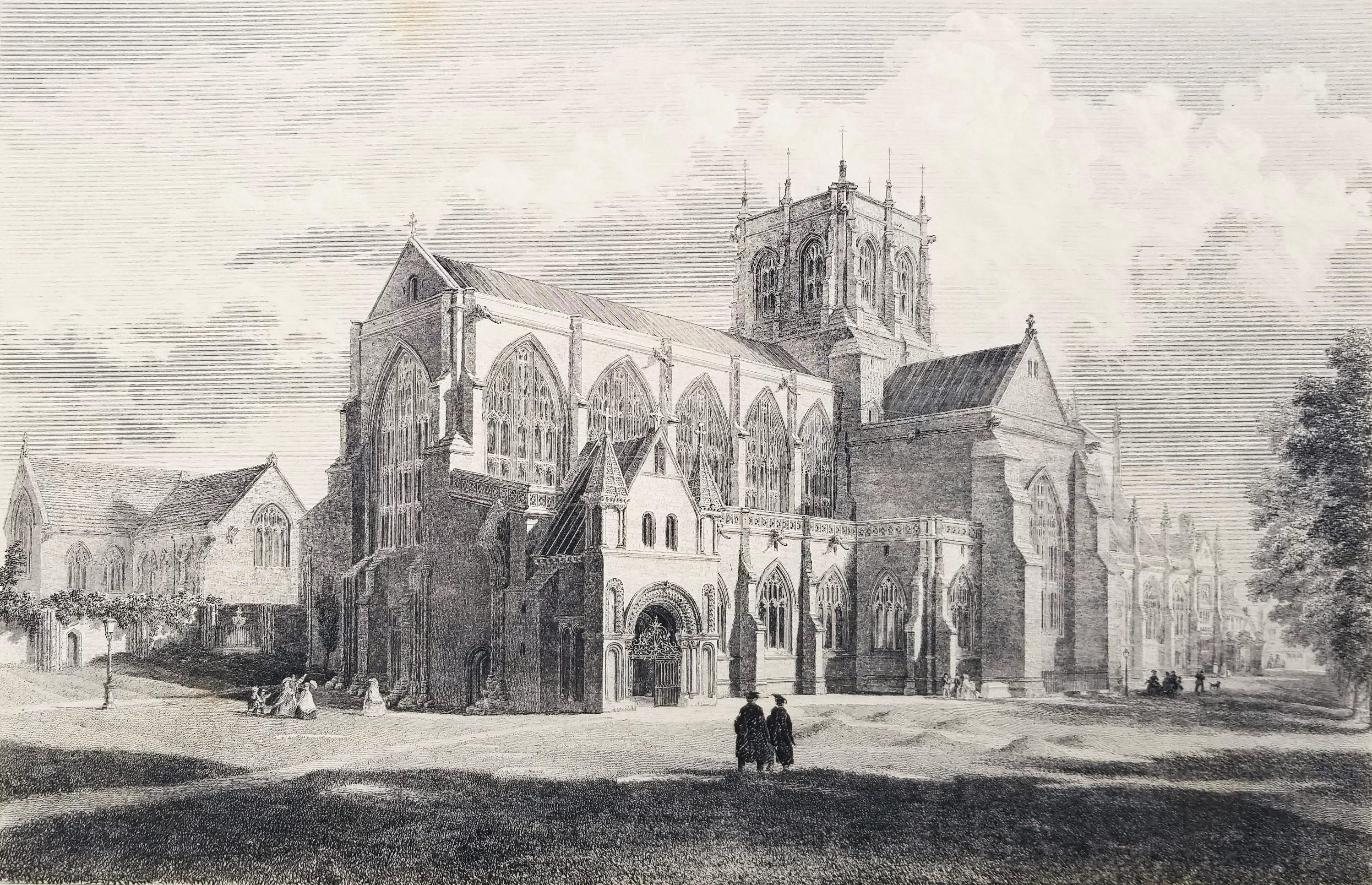 Vista suroeste de la iglesia de la abadía de Sherborne /// Historia del grabado inglés de Dorset