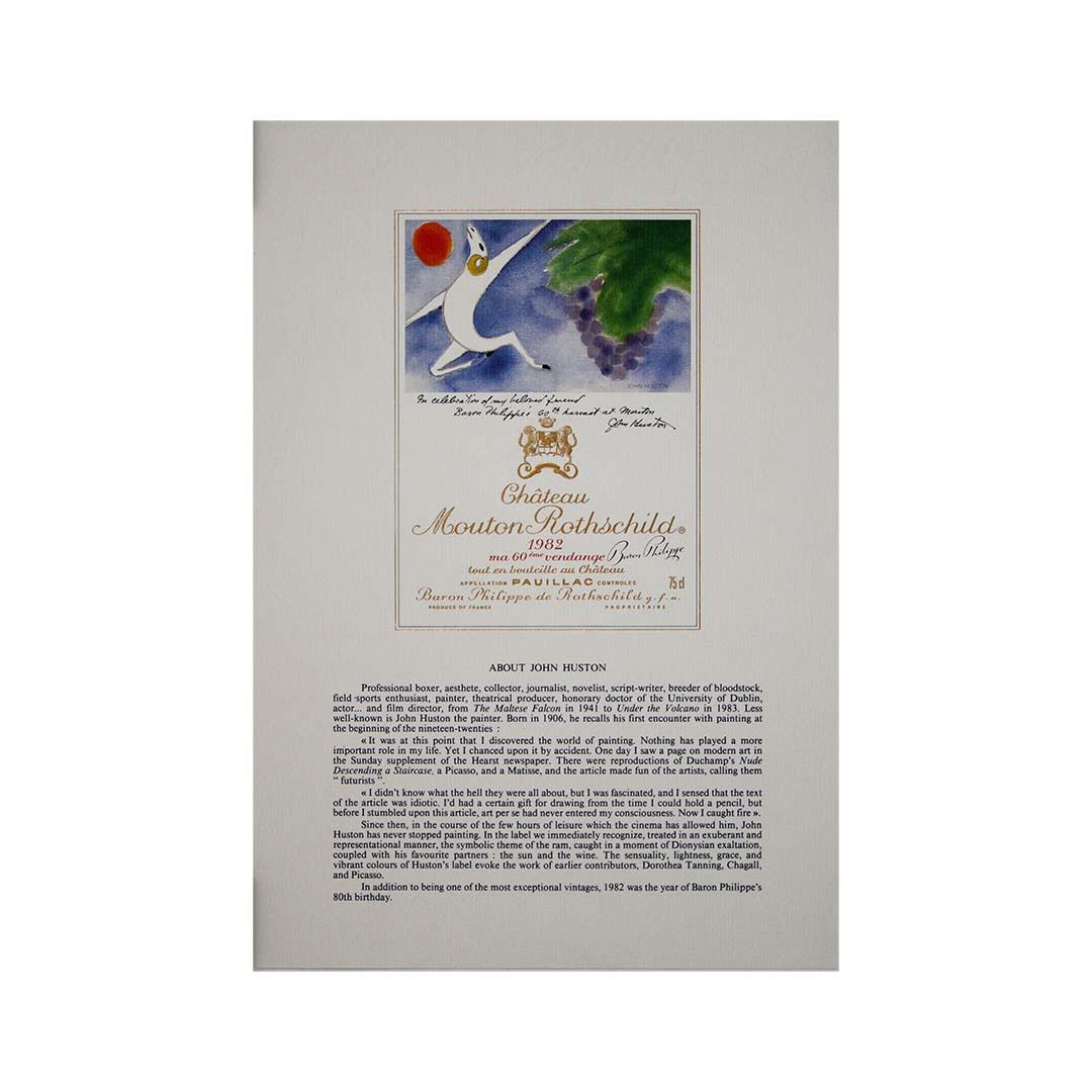 Label du Château Mouton Rothschild 1982, conçu par l'artiste John Hutson en vente 1