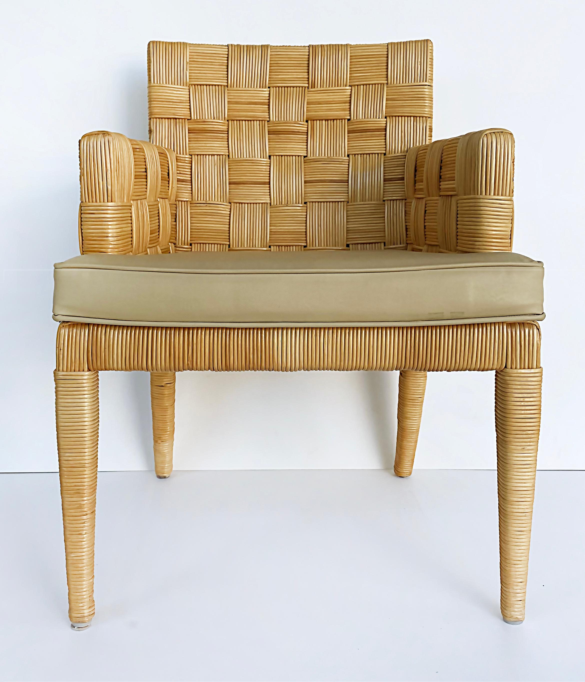 John Hutton Donghia block Island armchairs, leather seats, set of 4.

Offered for sale is a set of four (4) Donghia 