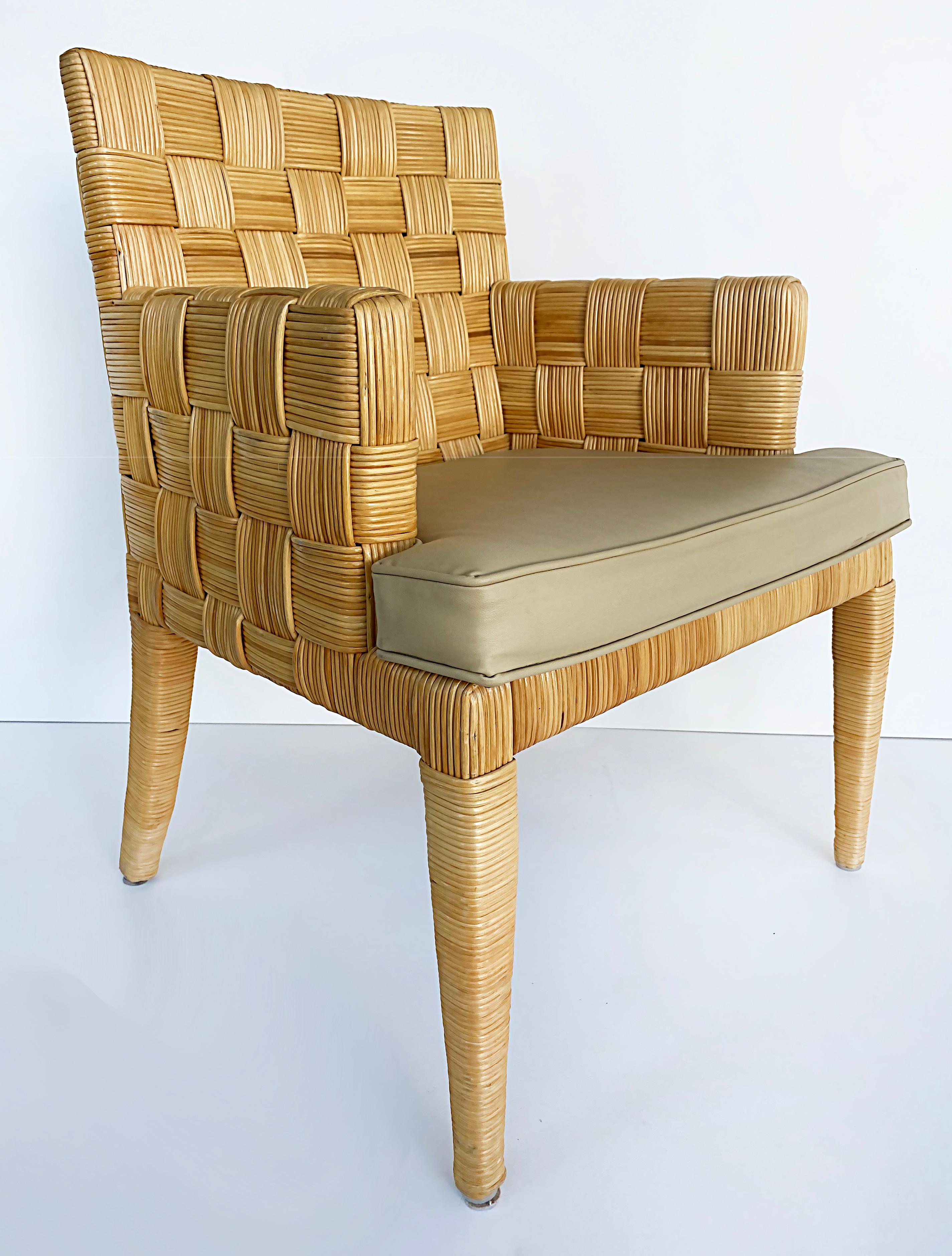 American John Hutton Donghia Block Island Armchairs, Leather Seats, Set of 4
