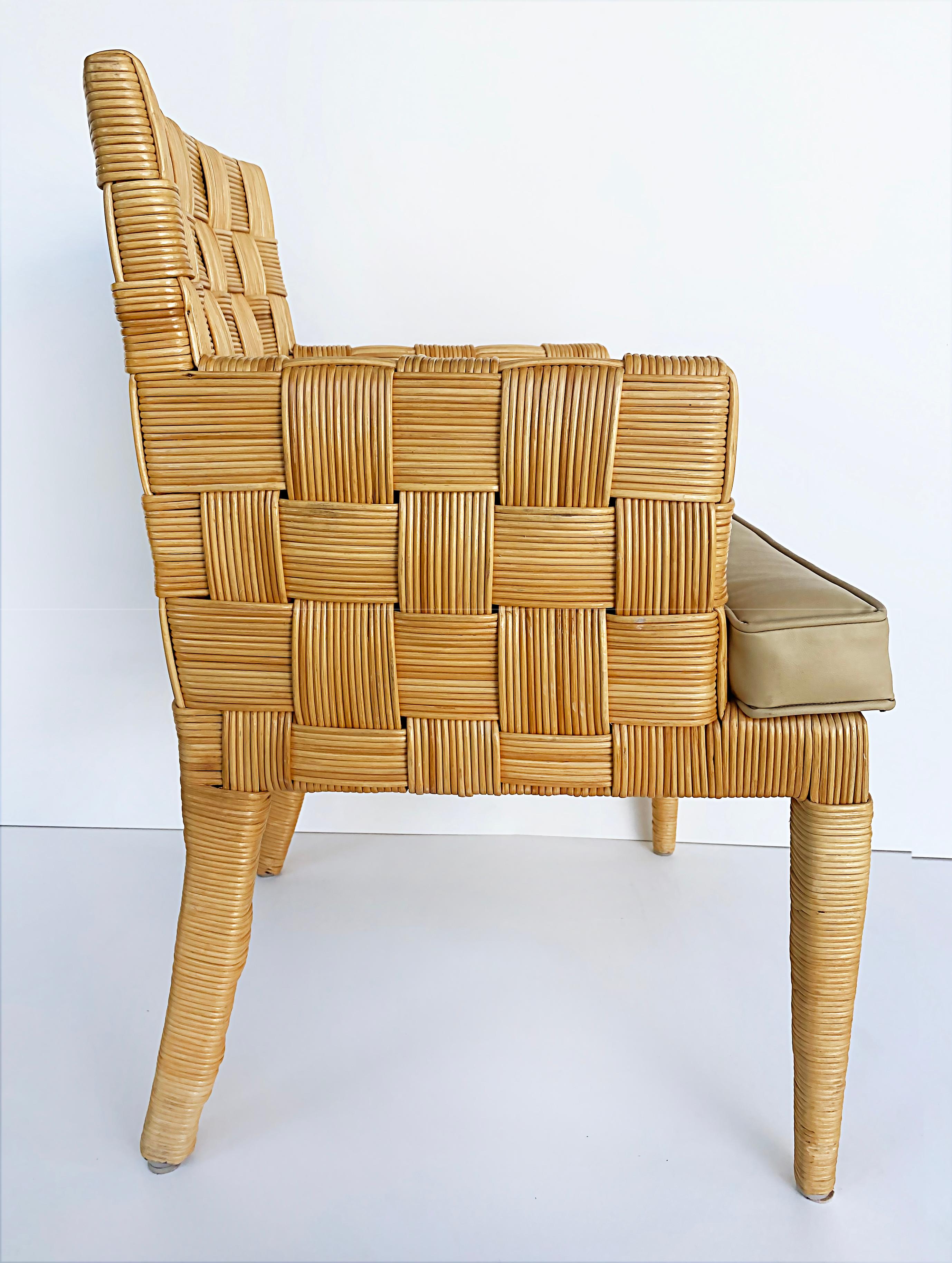 John Hutton Donghia Block Island Armchairs, Leather Seats, Set of 4 In Good Condition In Miami, FL