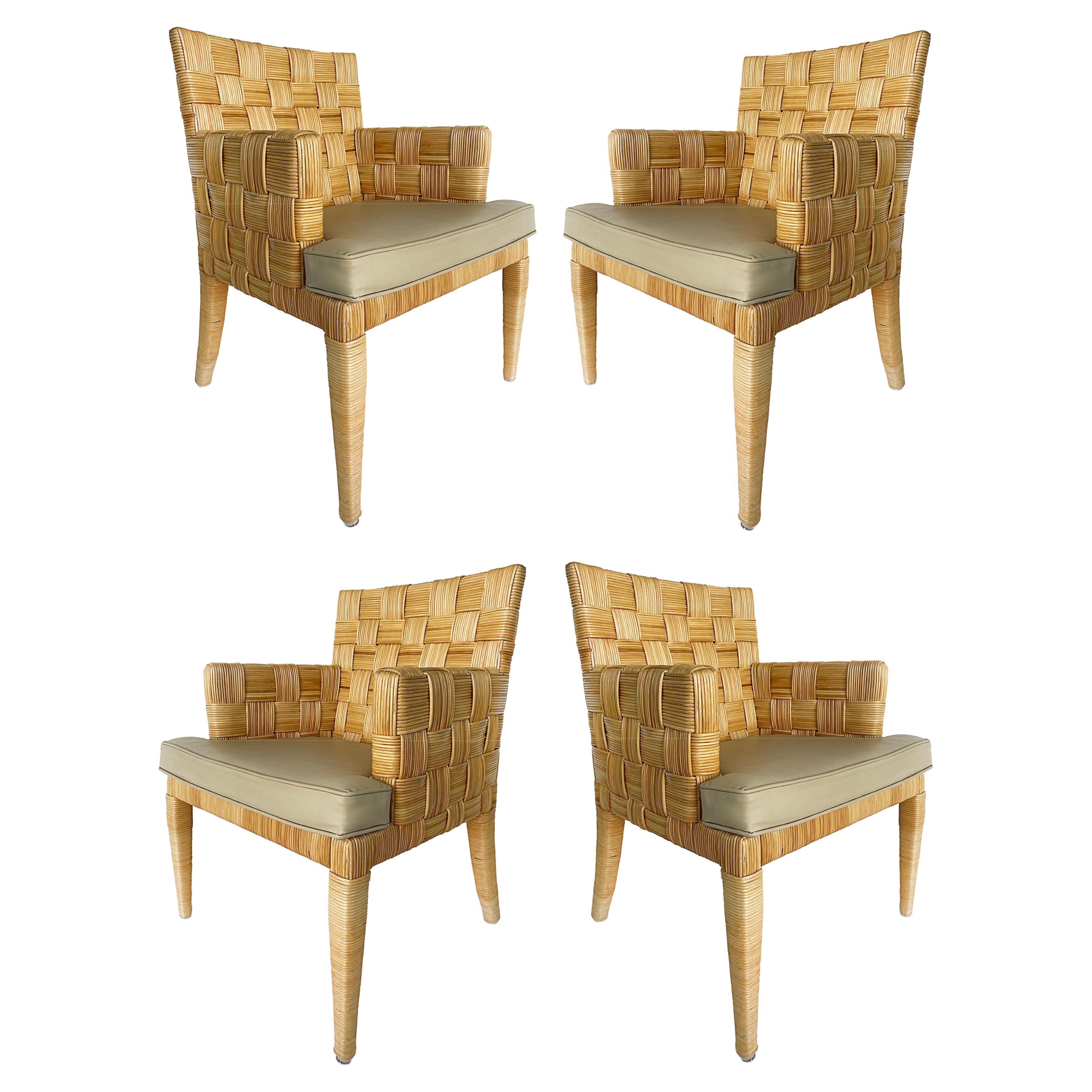 John Hutton Donghia Block Island Armchairs, Leather Seats, Set of 4