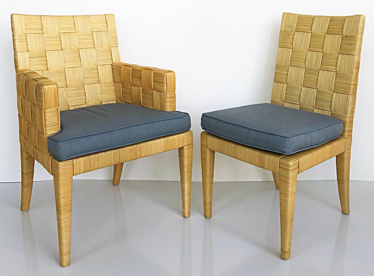 Organic Modern John Hutton Donghia Block Island Rattan Dining Chairs Set, 2 Arms, 6 Sides For Sale