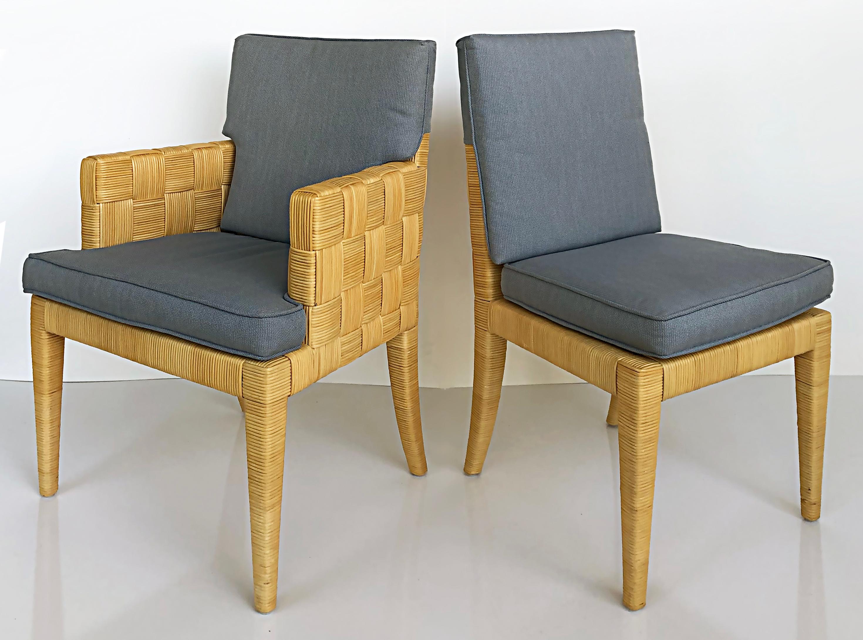 American John Hutton Donghia Block Island Rattan Dining Chairs Set, 2 Arms, 6 Sides