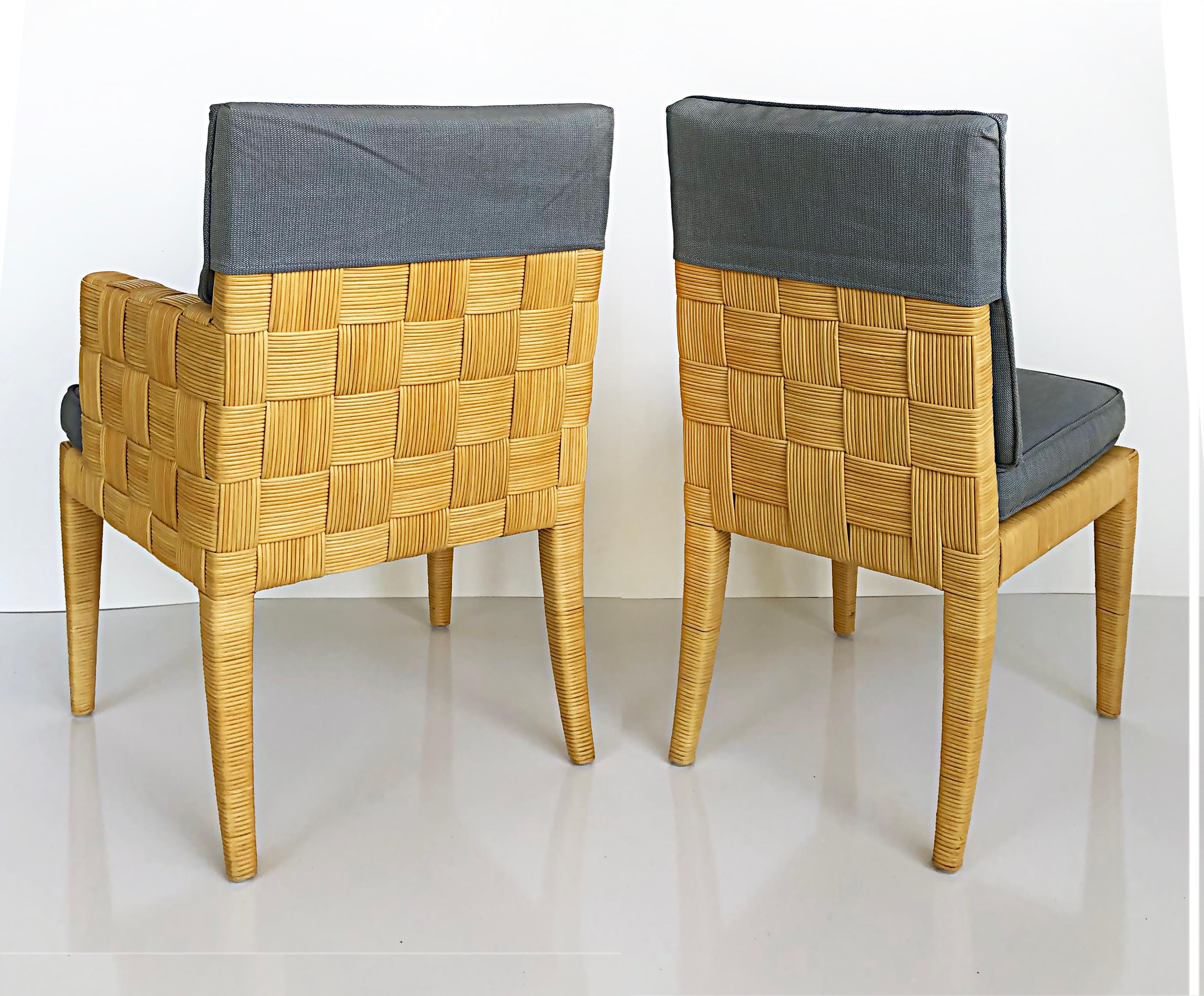 John Hutton Donghia Block Island Rattan Dining Chairs Set, 2 Arms, 6 Sides In Good Condition In Miami, FL