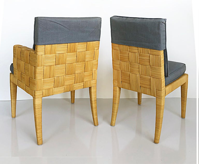John Hutton Donghia Block Island Rattan Dining Chairs Set, 2 Arms, 6 Sides In Good Condition For Sale In Miami, FL