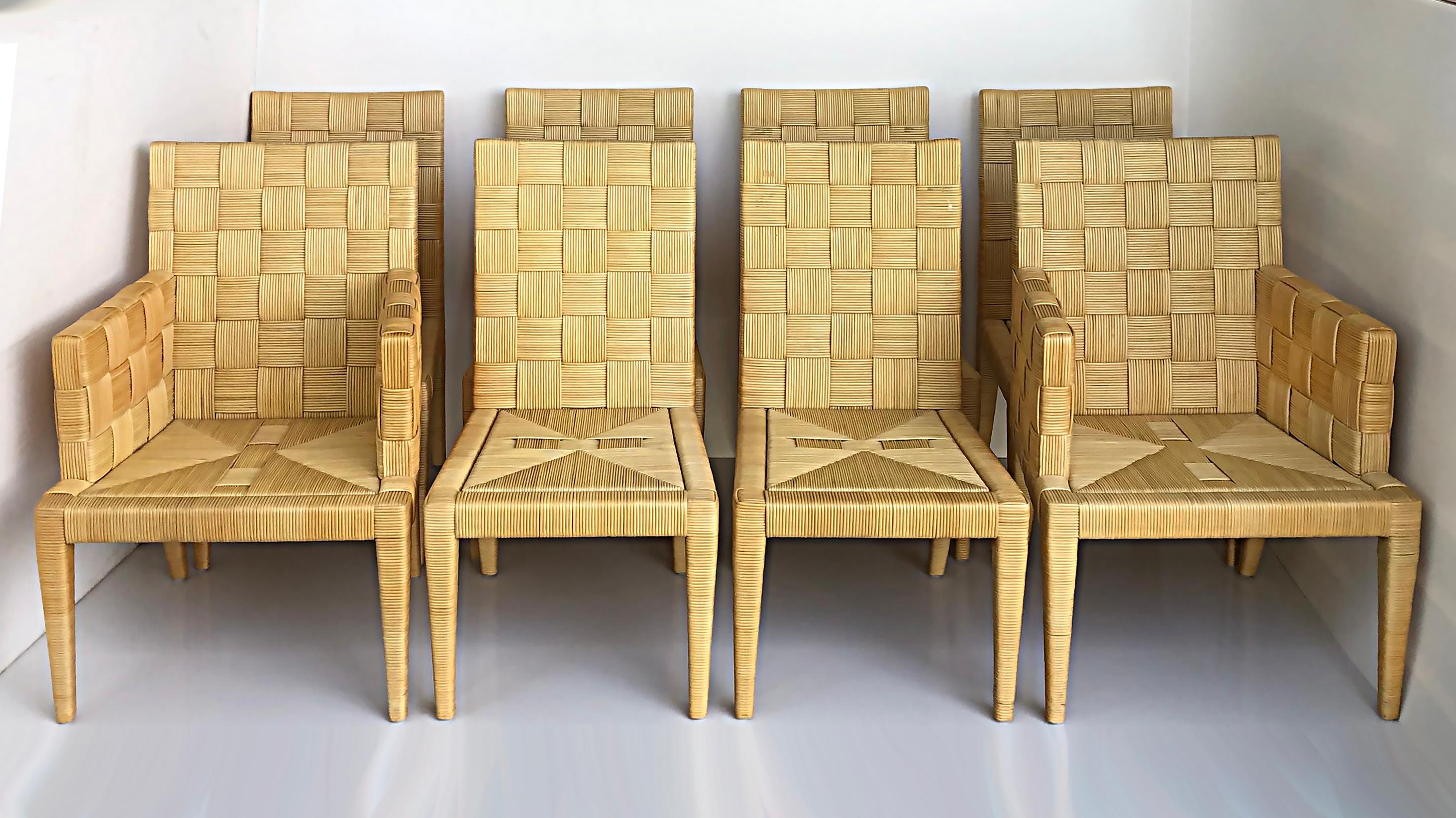 20th Century John Hutton Donghia Block Island Rattan Dining Chairs Set, 2 Arms, 6 Sides