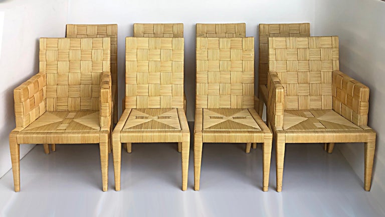 20th Century John Hutton Donghia Block Island Rattan Dining Chairs Set, 2 Arms, 6 Sides For Sale
