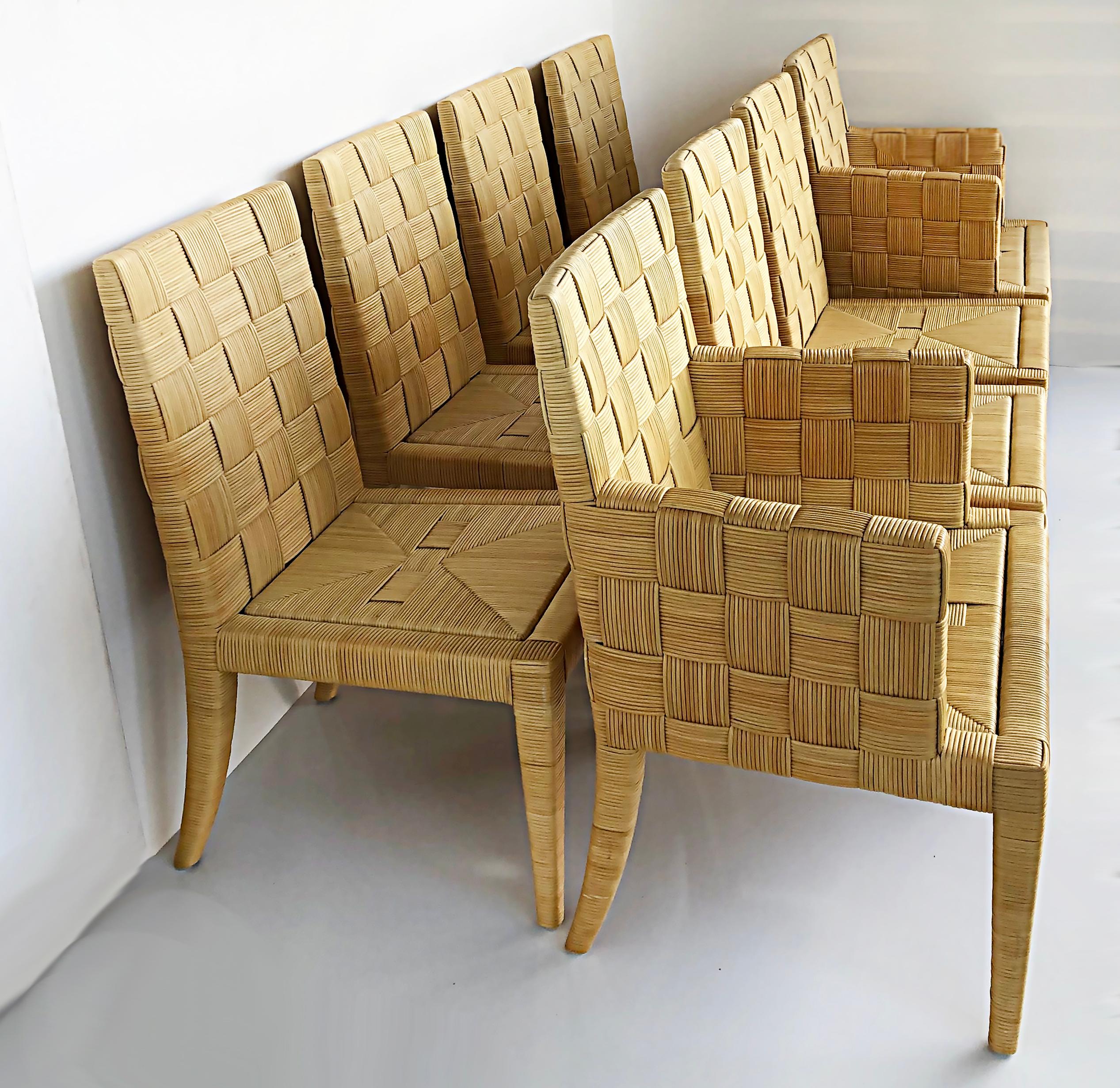 Fabric John Hutton Donghia Block Island Rattan Dining Chairs Set, 2 Arms, 6 Sides