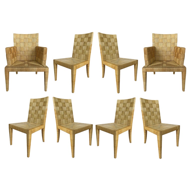 John Hutton Donghia Block Island Rattan Dining Chairs Set, 2 Arms, 6 Sides For Sale