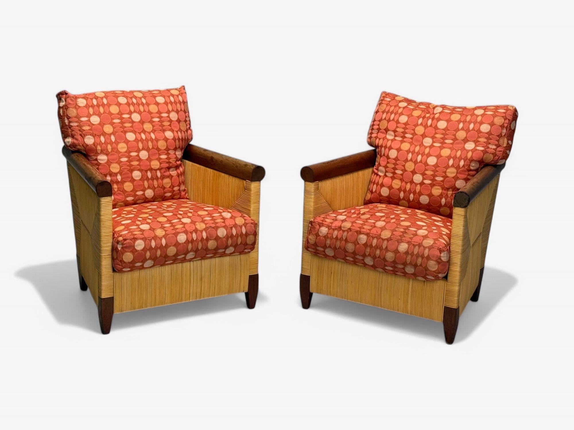 John Hutton, Donghia, Mahogany, Wicker Cane, Merbau Lounge Chairs, USA, 1995 en vente 3