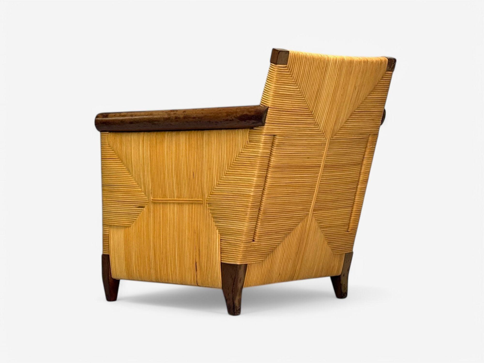 John Hutton, Donghia, Mahogany, Wicker Cane, Merbau Lounge Chairs, USA, 1995 Bon état - En vente à Manhasset, NY