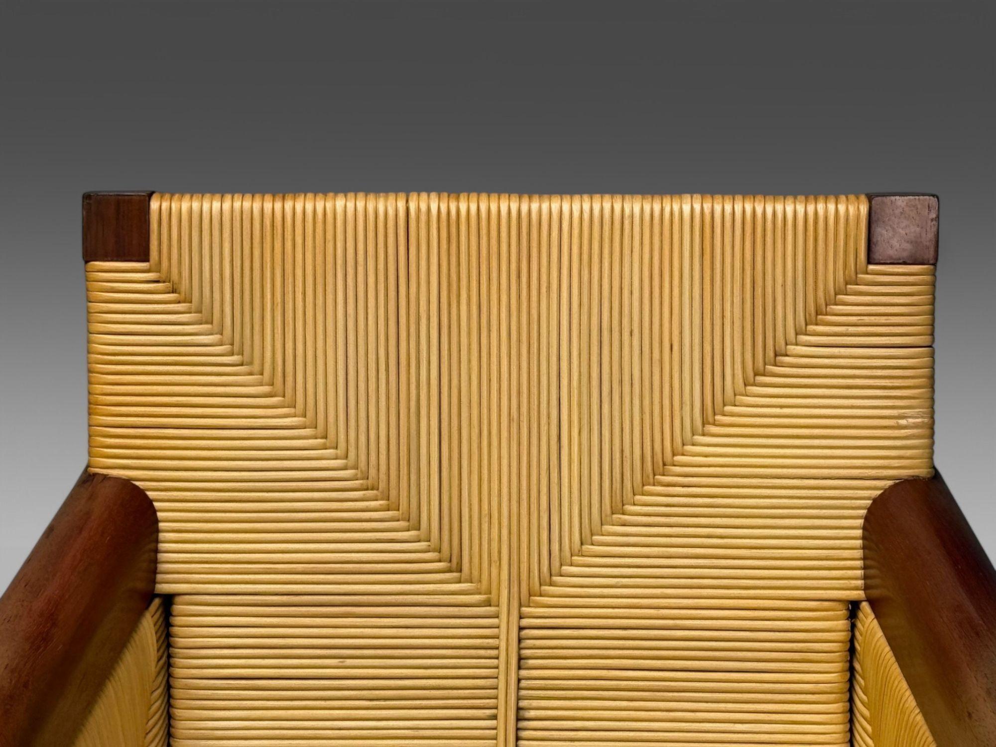 Fin du 20e siècle John Hutton, Donghia, Mahogany, Wicker Cane, Merbau Lounge Chairs, USA, 1995 en vente