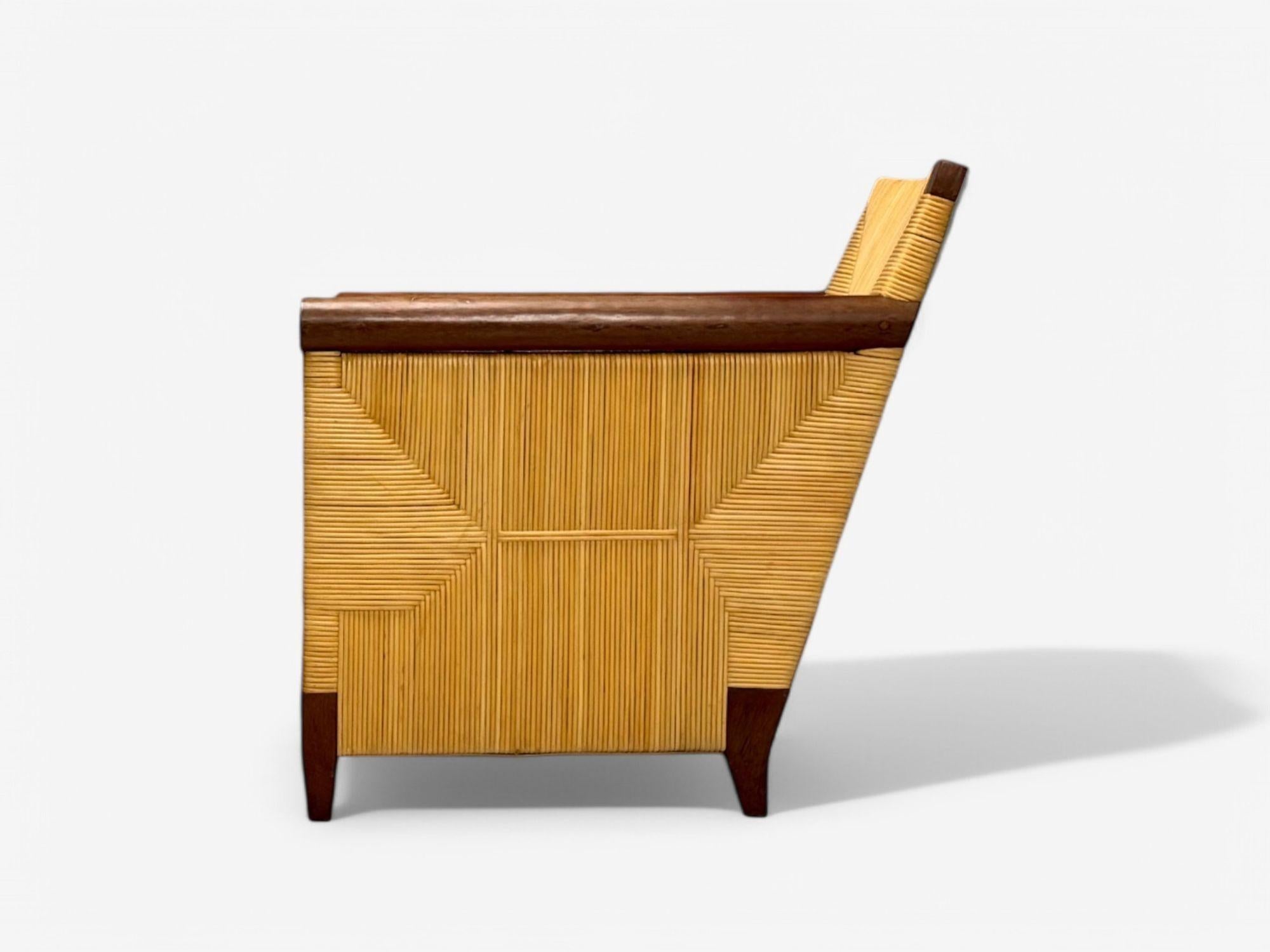 Tissu John Hutton, Donghia, Mahogany, Wicker Cane, Merbau Lounge Chairs, USA, 1995 en vente
