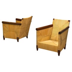 John Hutton, Donghia, Mahogany, Wicker Cane, Merbau Lounge Chairs, USA, 1995