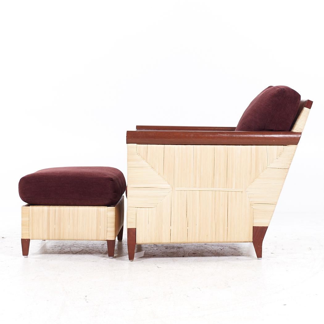 John Hutton Donghia Merbau Collection Mahogany Rattan Club Chairs Ottoman - Pair For Sale 4
