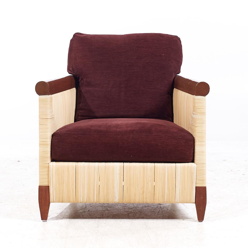 John Hutton Donghia Merbau Collection Mahogany Rattan Club Chairs Ottoman - Pair For Sale 6