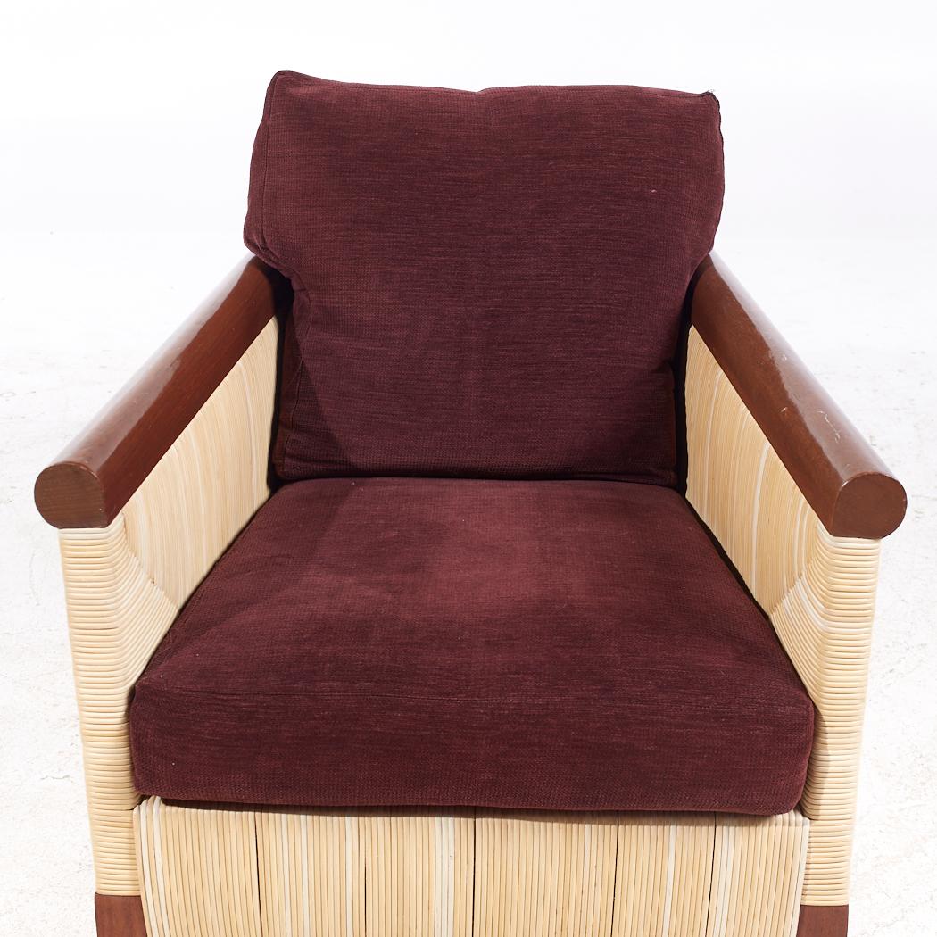 John Hutton Donghia Merbau Collection Mahogany Rattan Club Chairs Ottoman - Pair For Sale 7