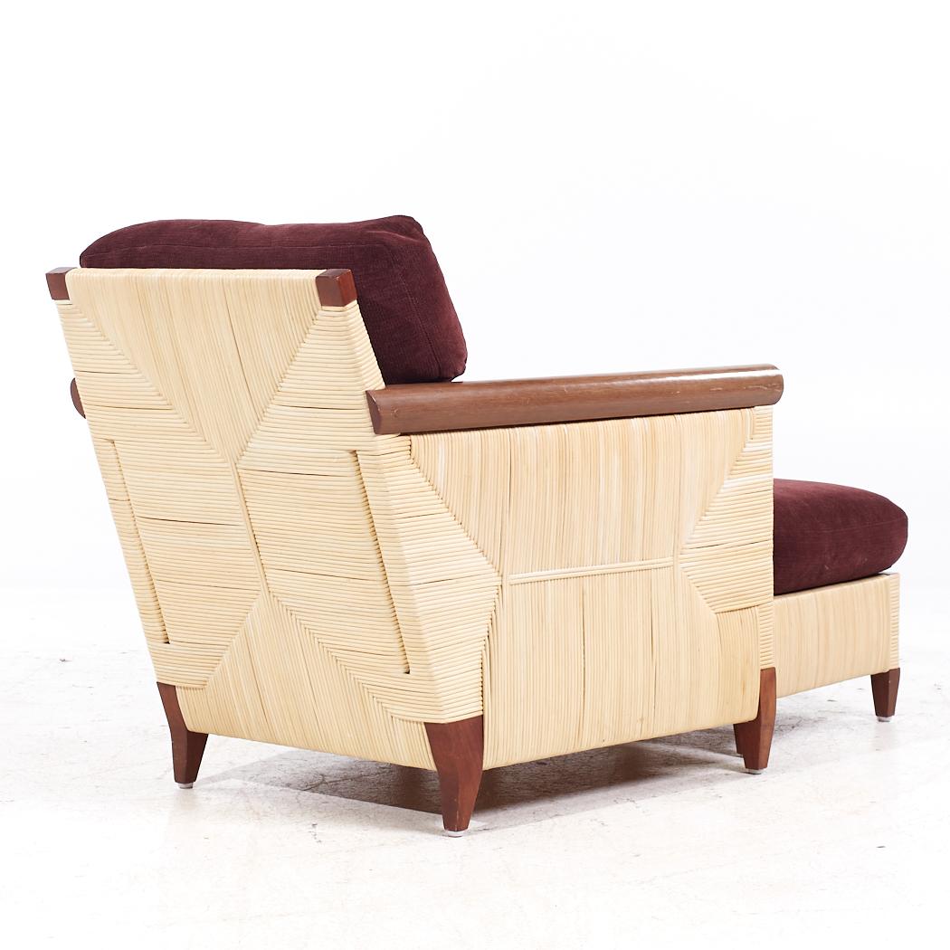 Upholstery John Hutton Donghia Merbau Collection Mahogany Rattan Club Chairs Ottoman - Pair For Sale