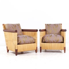 John Hutton Donghia Merbau Collection MCM Mahogany and Rattan Club Chairs - Pair