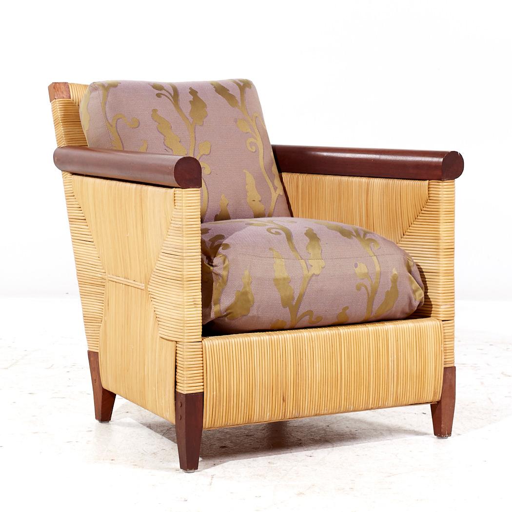 Americano John Hutton Donghia Merbau Collection'S Sedie Club in mogano e rattan - Coppia in vendita
