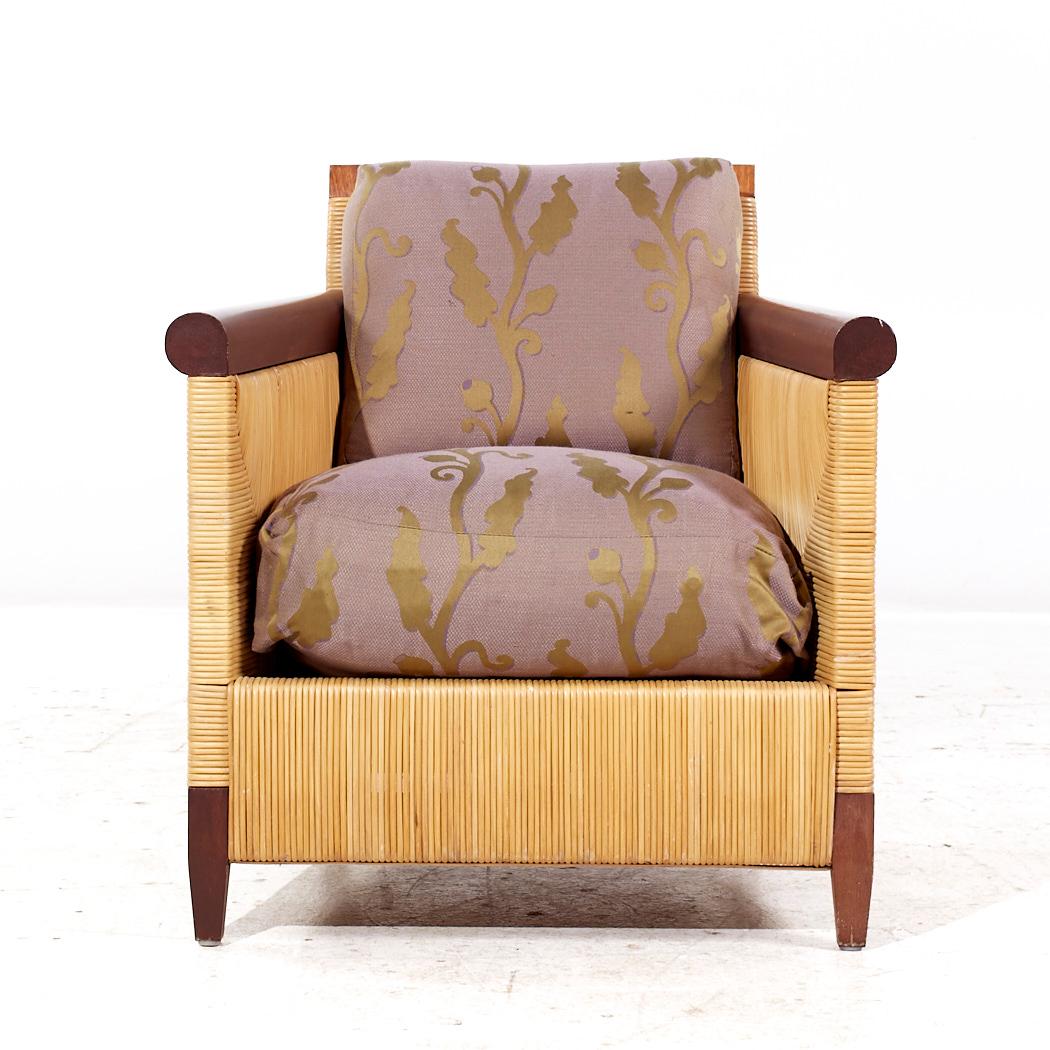 John Hutton Donghia Merbau Collection'S Sedie Club in mogano e rattan - Coppia In condizioni buone in vendita a Countryside, IL