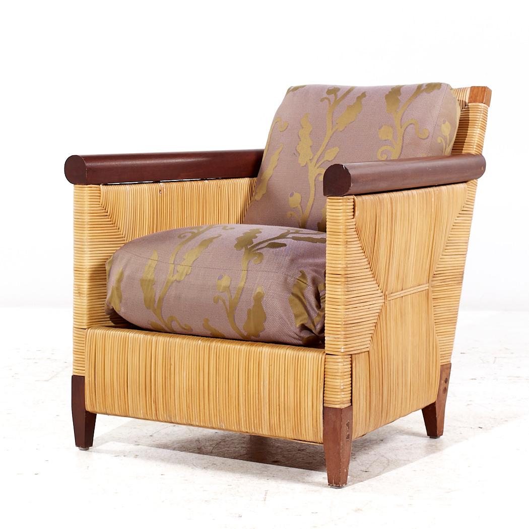 Fine XX secolo John Hutton Donghia Merbau Collection'S Sedie Club in mogano e rattan - Coppia in vendita