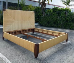 John Hutton Donghia "Merbau" Mahogany Rush King Bed Frame with Woven Reed