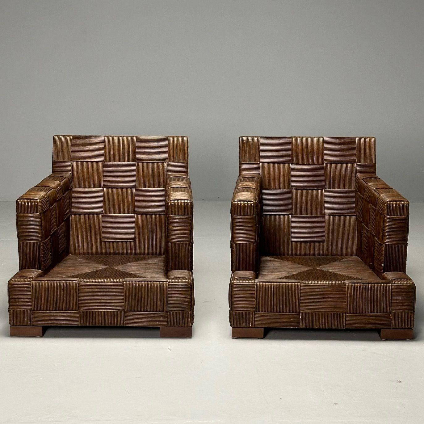 John Hutton, Donghia, chaises longues surdimensionnées, canne tissée, acajou, États-Unis, années 1990 en vente 5