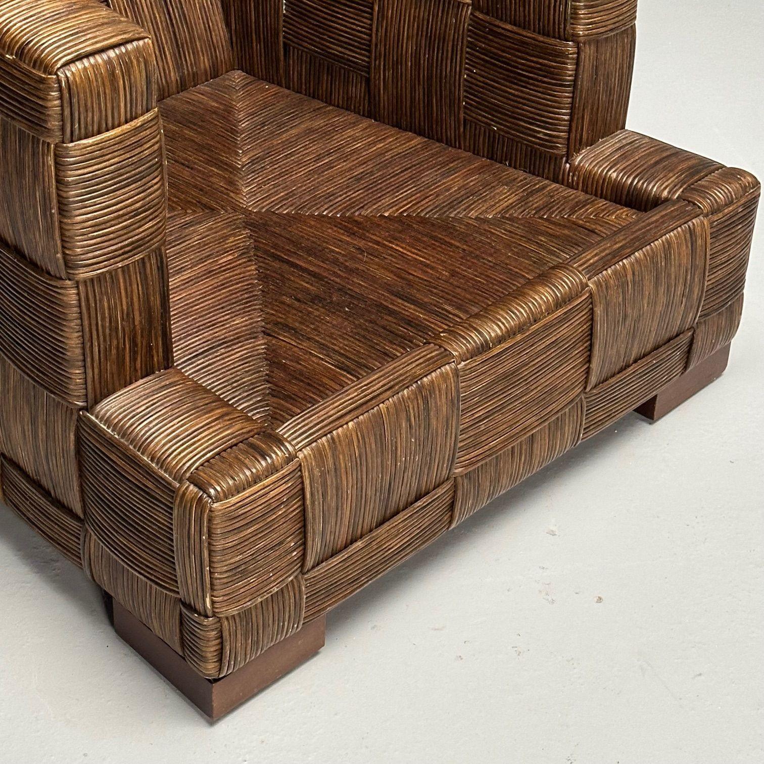 John Hutton, Donghia, chaises longues surdimensionnées, canne tissée, acajou, États-Unis, années 1990 en vente 6
