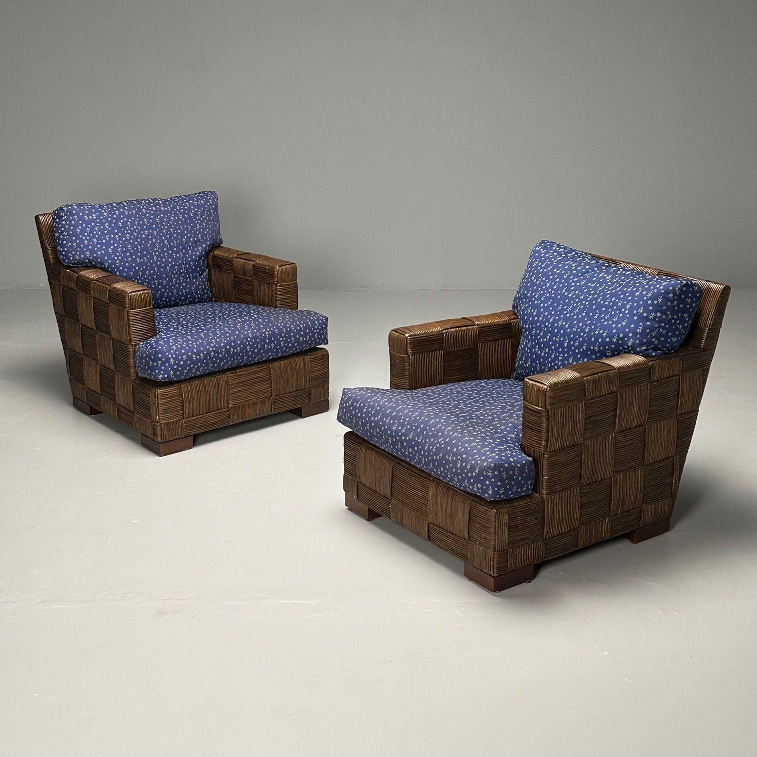 John Hutton, Donghia, Mid-Century Modern, Oversized Club Chairs, Woven Cane, Mahogany, Jean-Michel Frank Style

Paire de chaises longues 