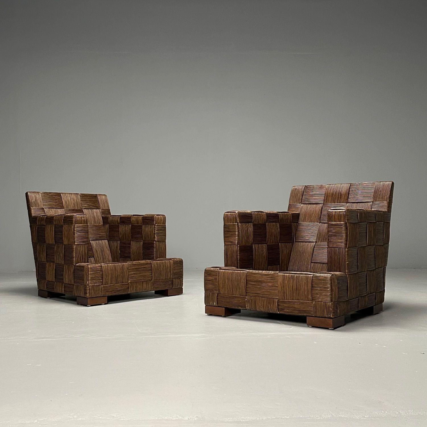 Américain John Hutton, Donghia, chaises longues surdimensionnées, canne tissée, acajou, États-Unis, années 1990 en vente