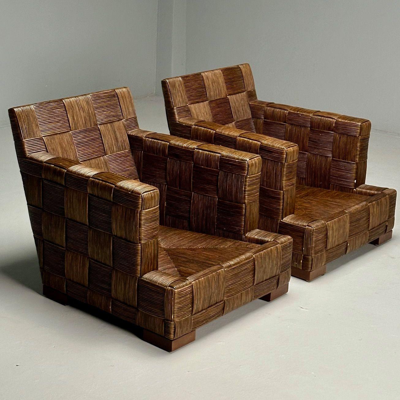 John Hutton, Donghia, chaises longues surdimensionnées, canne tissée, acajou, États-Unis, années 1990 Bon état - En vente à Manhasset, NY