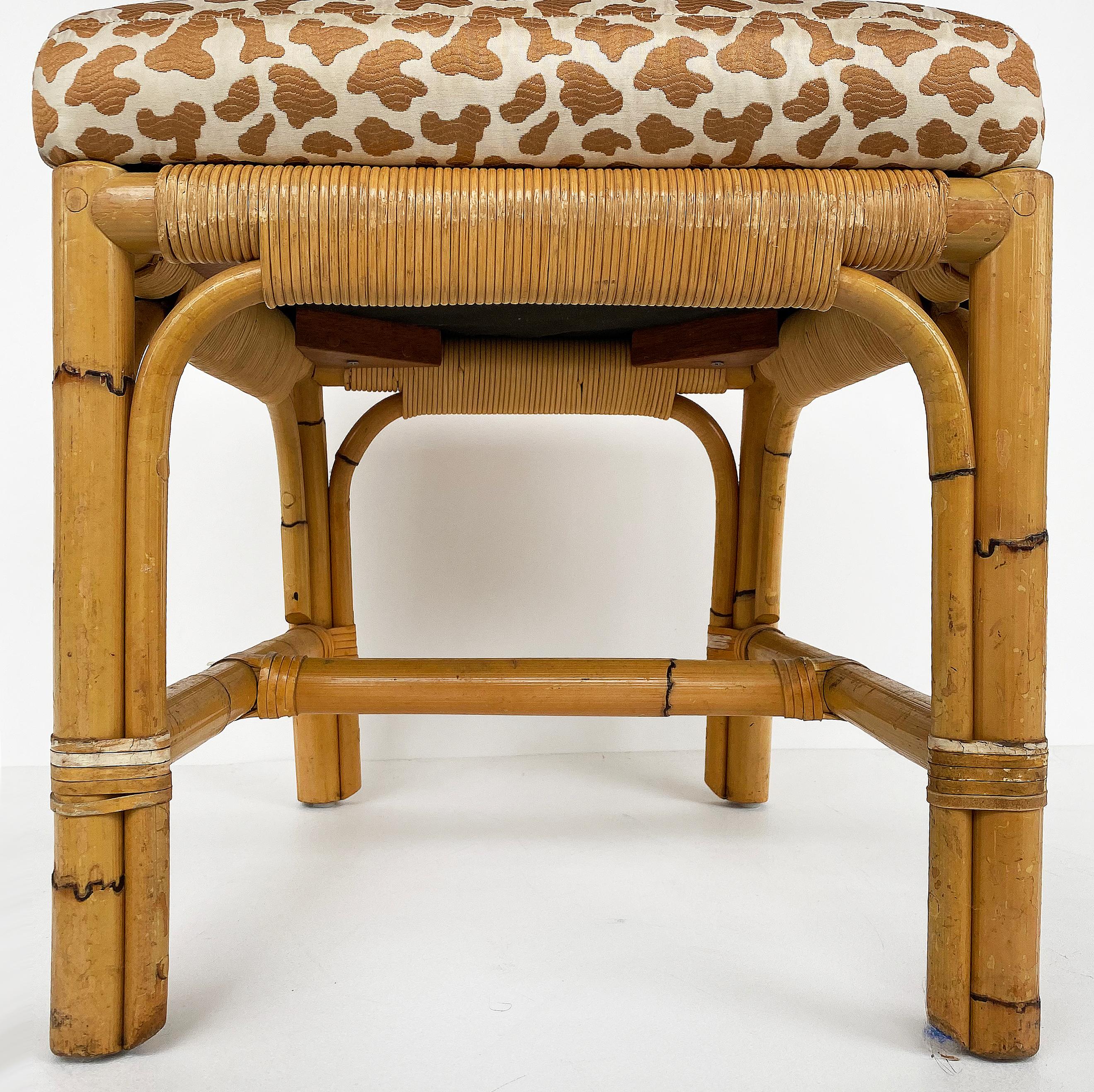 John Hutton Donghia Rattan Dining Chairs Set with Cowtan & Tout Fabric 3