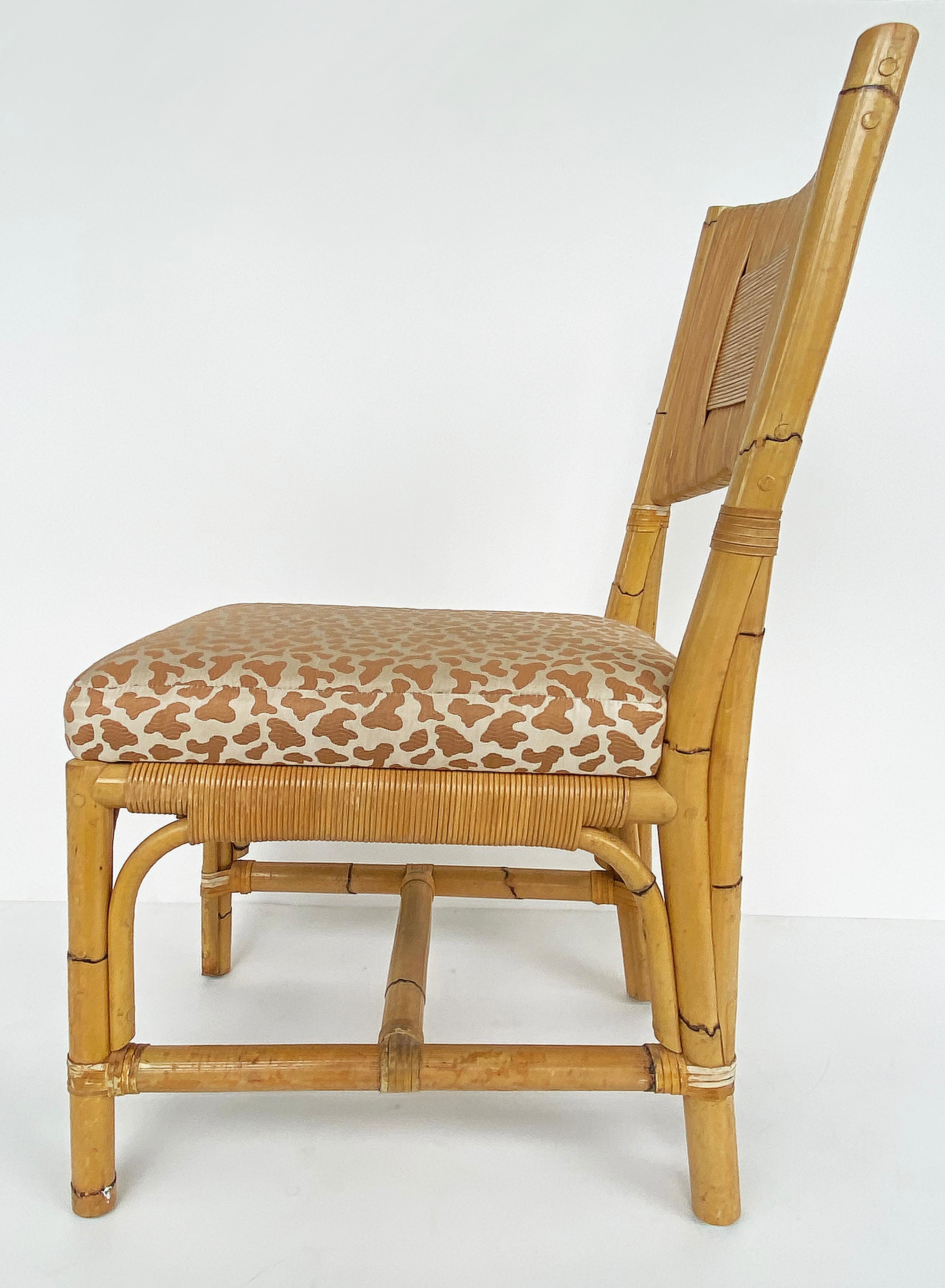 American John Hutton Donghia Rattan Dining Chairs Set with Cowtan & Tout Fabric