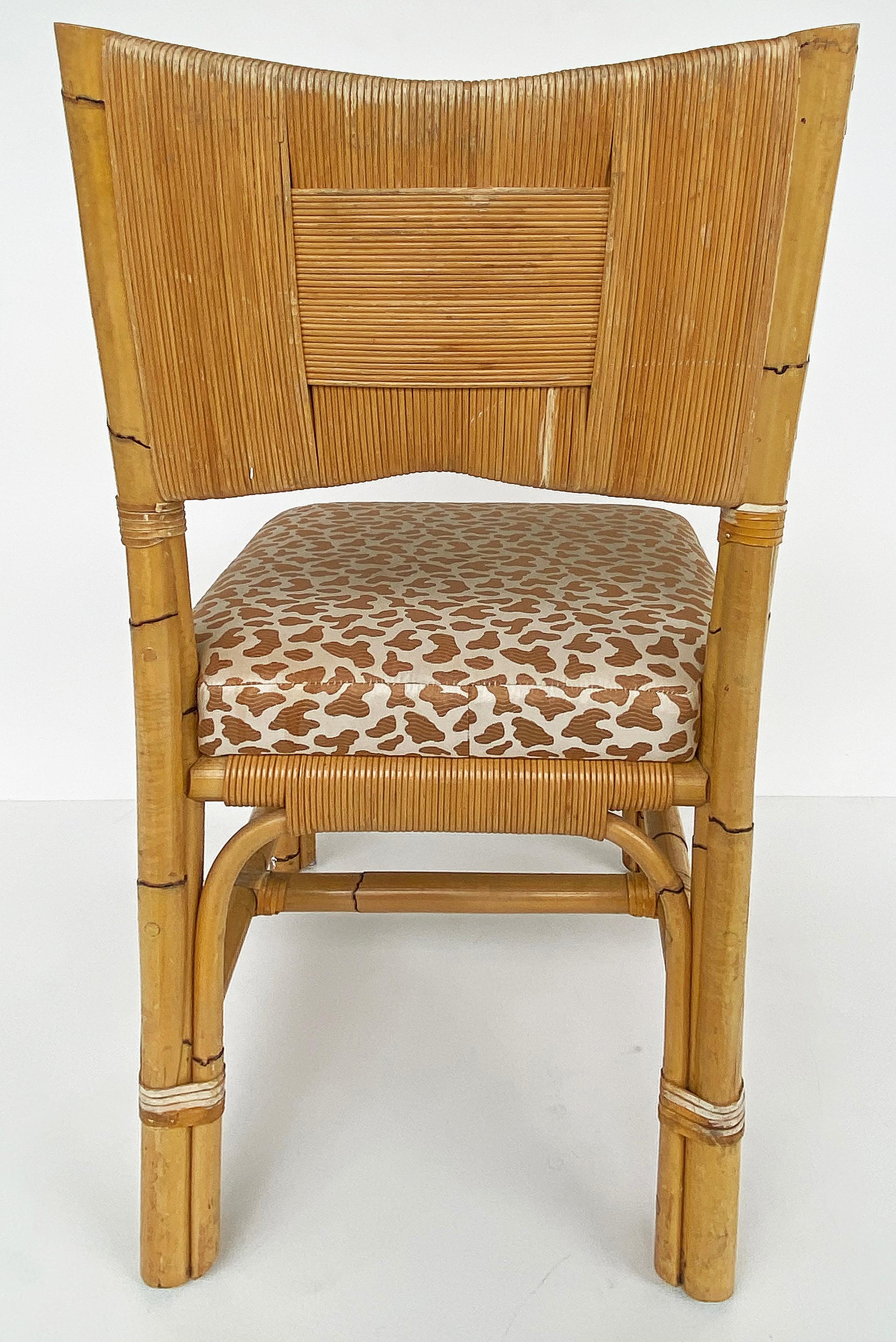 20th Century John Hutton Donghia Rattan Dining Chairs Set with Cowtan & Tout Fabric